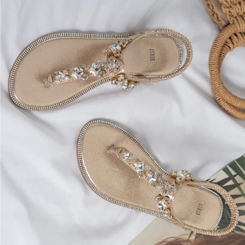SHEIN Gold Crystal Embellished Sandals